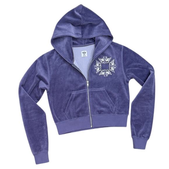 Boys Lie Let It Grow Velour Zip -up Hoodie In Purple - Picture 3 of 9